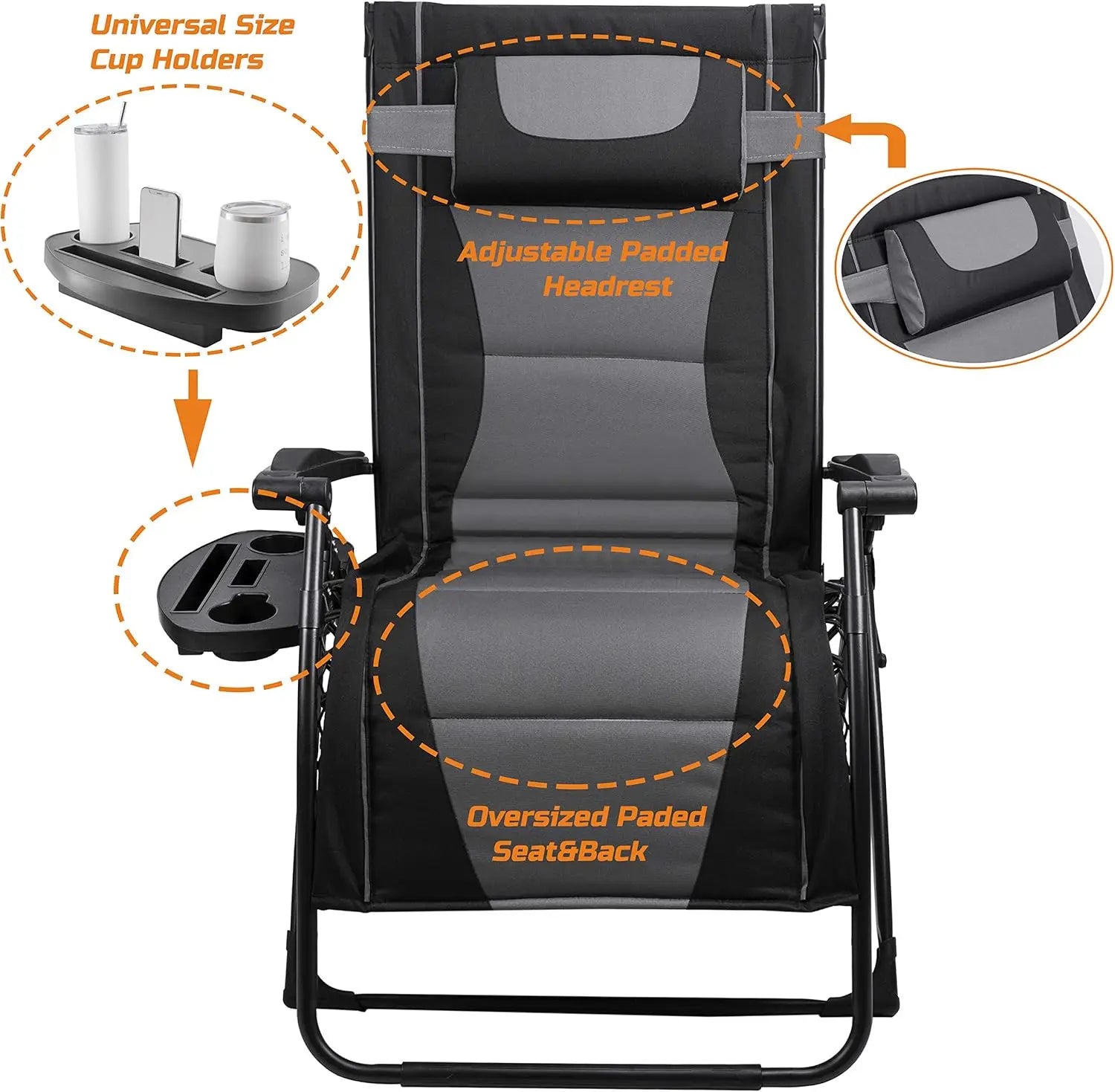 Oversize Reclining Folding Chair for Outdoor Relaxing
