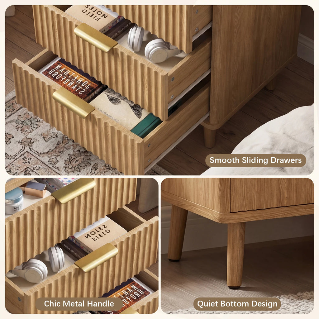 Set of 2 Wood Fluted Nightstand