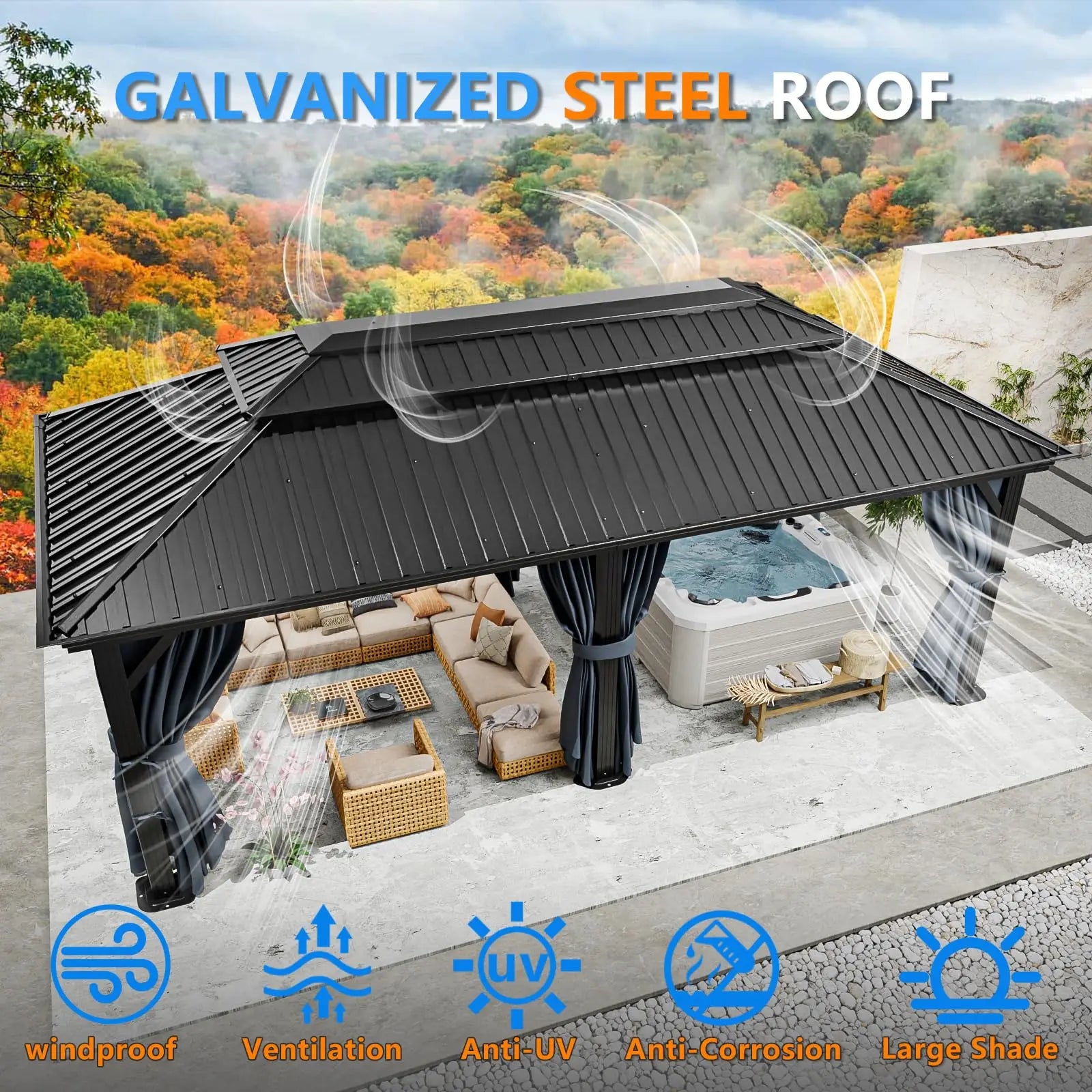 12×20 Hardtop Gazebo with Metal Roof