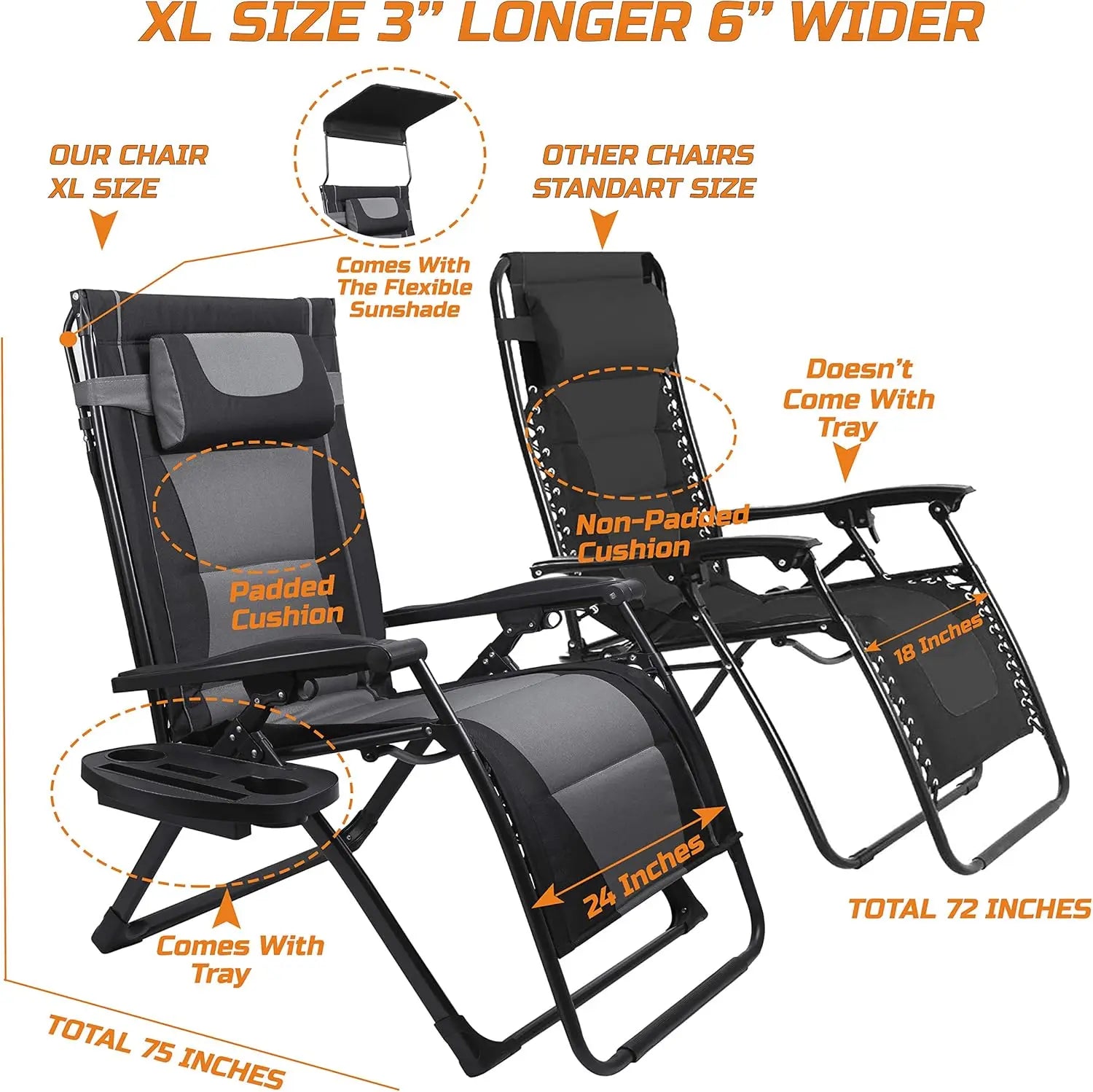 Oversize Reclining Folding Chair for Outdoor Relaxing