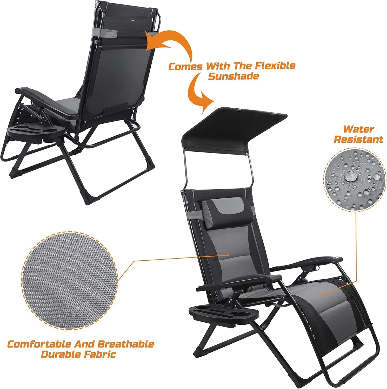 Oversize Reclining Folding Chair for Outdoor Relaxing