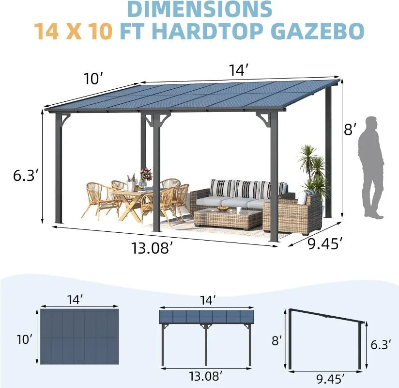 Hard top, Lean To Gazebo for Patio