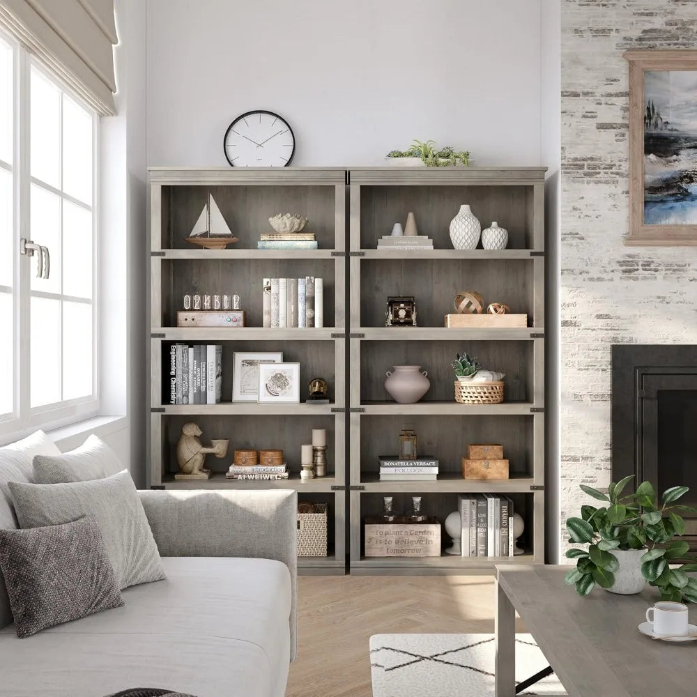 5 Tier Farmhouse Bookcase with Storage