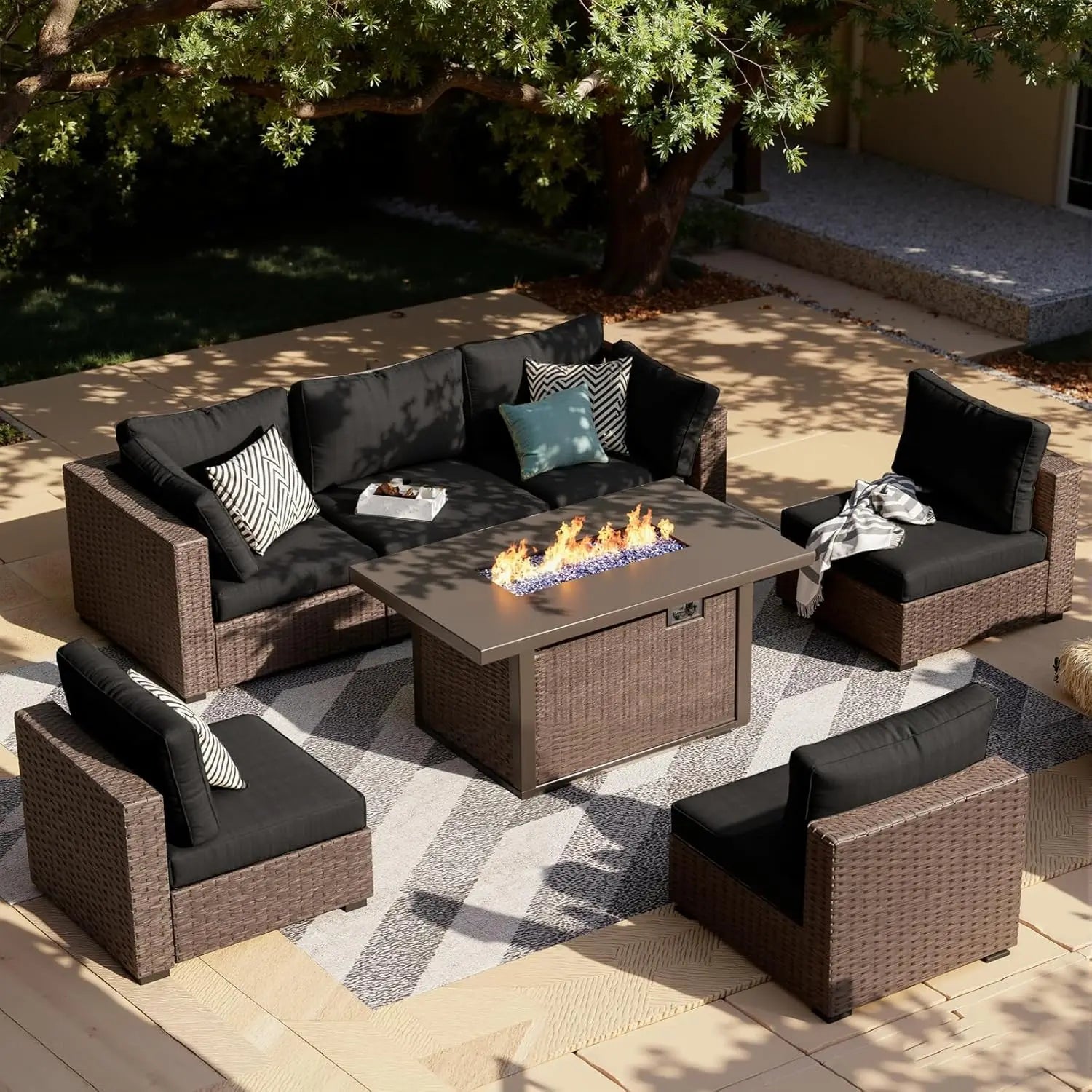 7-Pieces Patio Furniture Set With Firepit Table