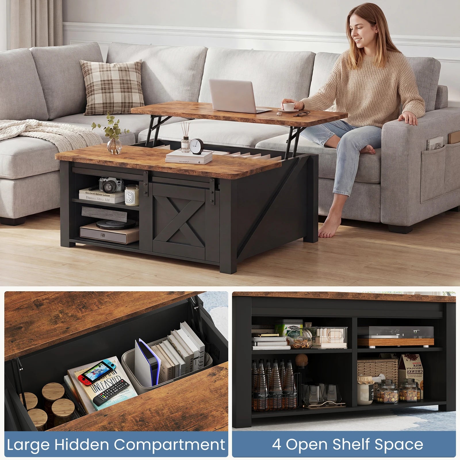 31.5" Wood Lift Top Coffee Table