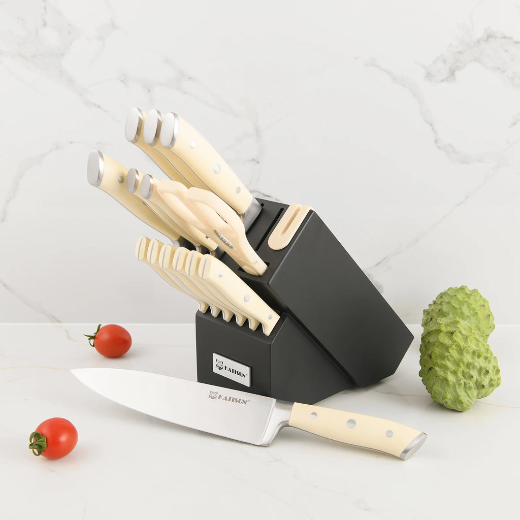 16 Piece Black and White Steel Knife Set