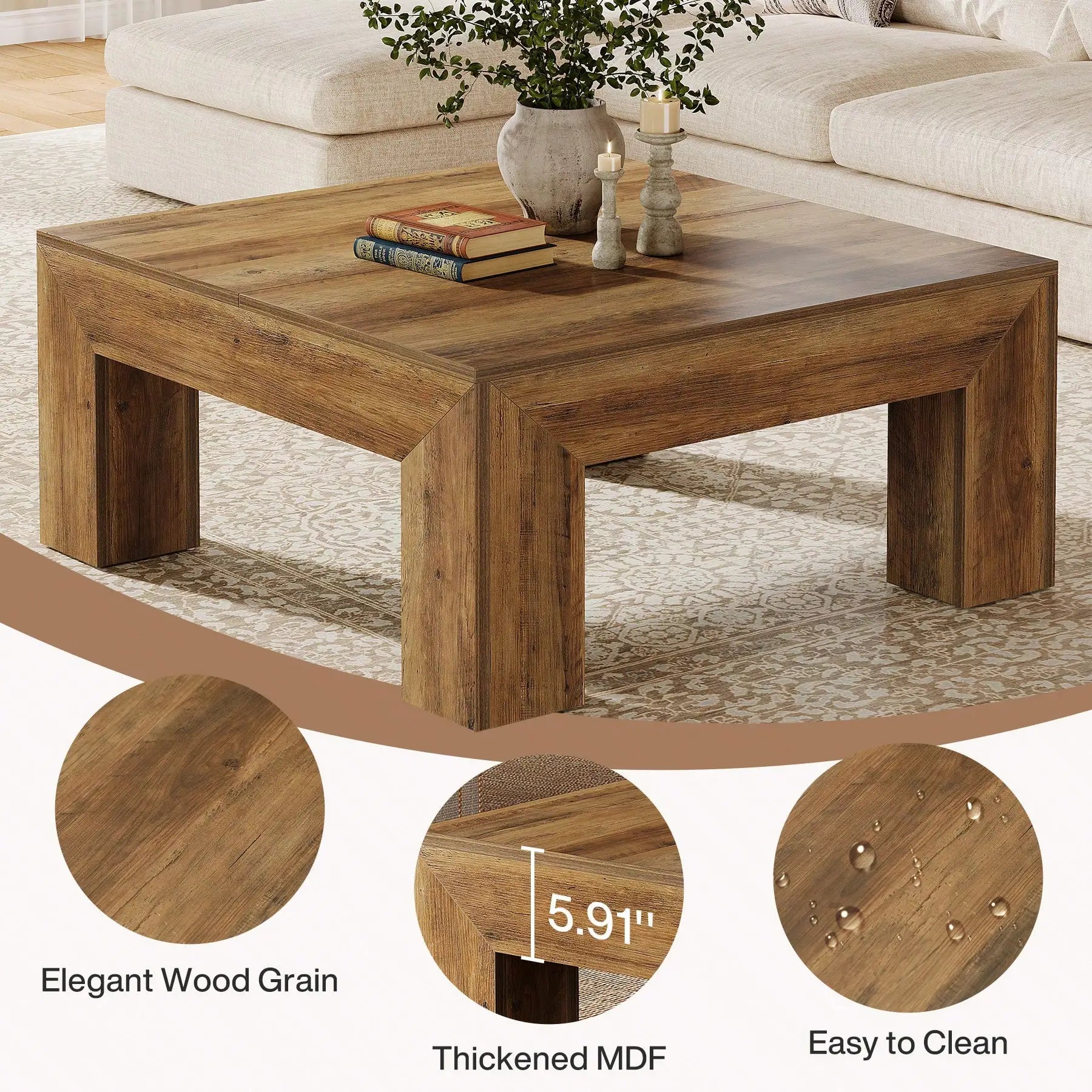 39.4-Inch Square Coffee Table