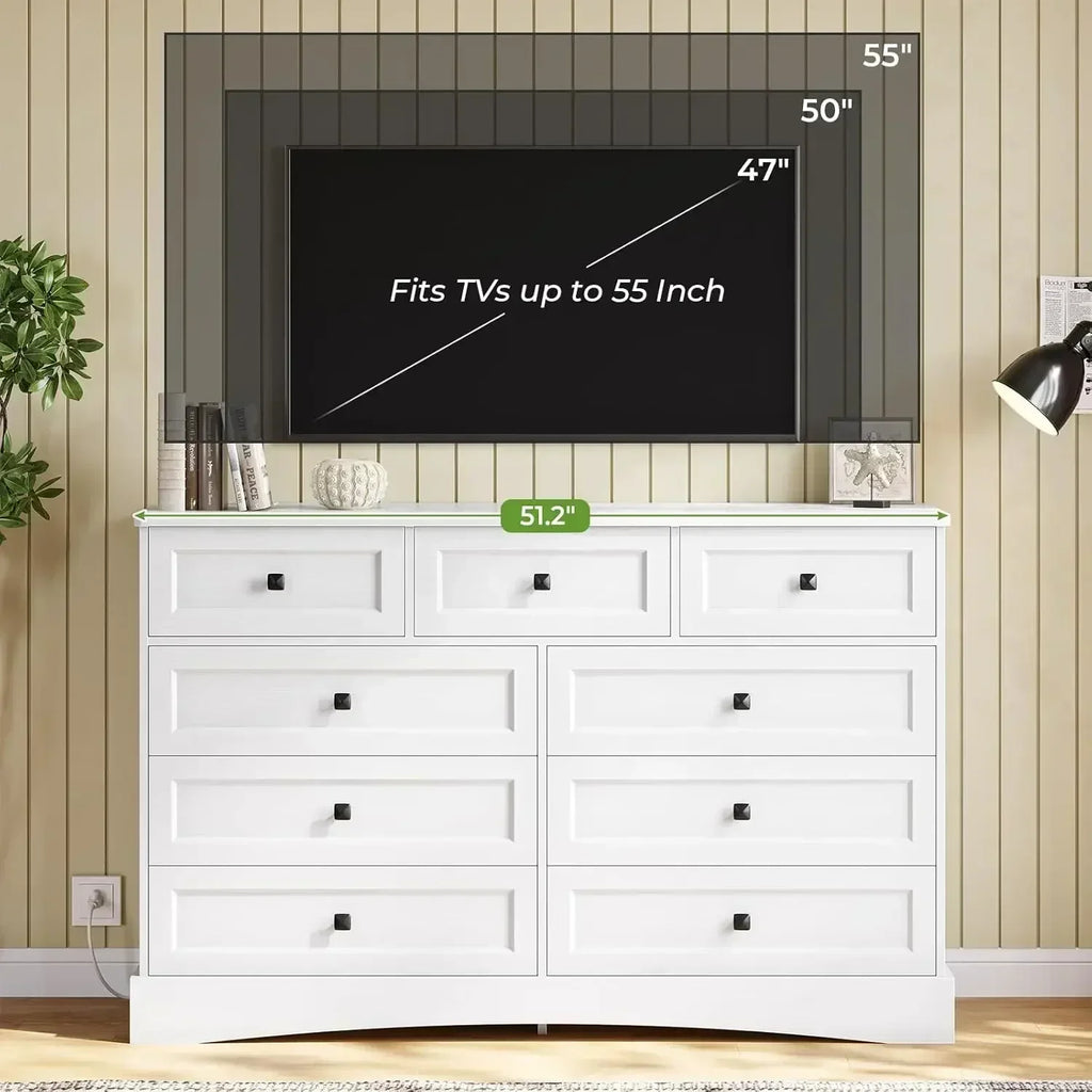 White Farmhouse Bedroom Dresser, 51.2"