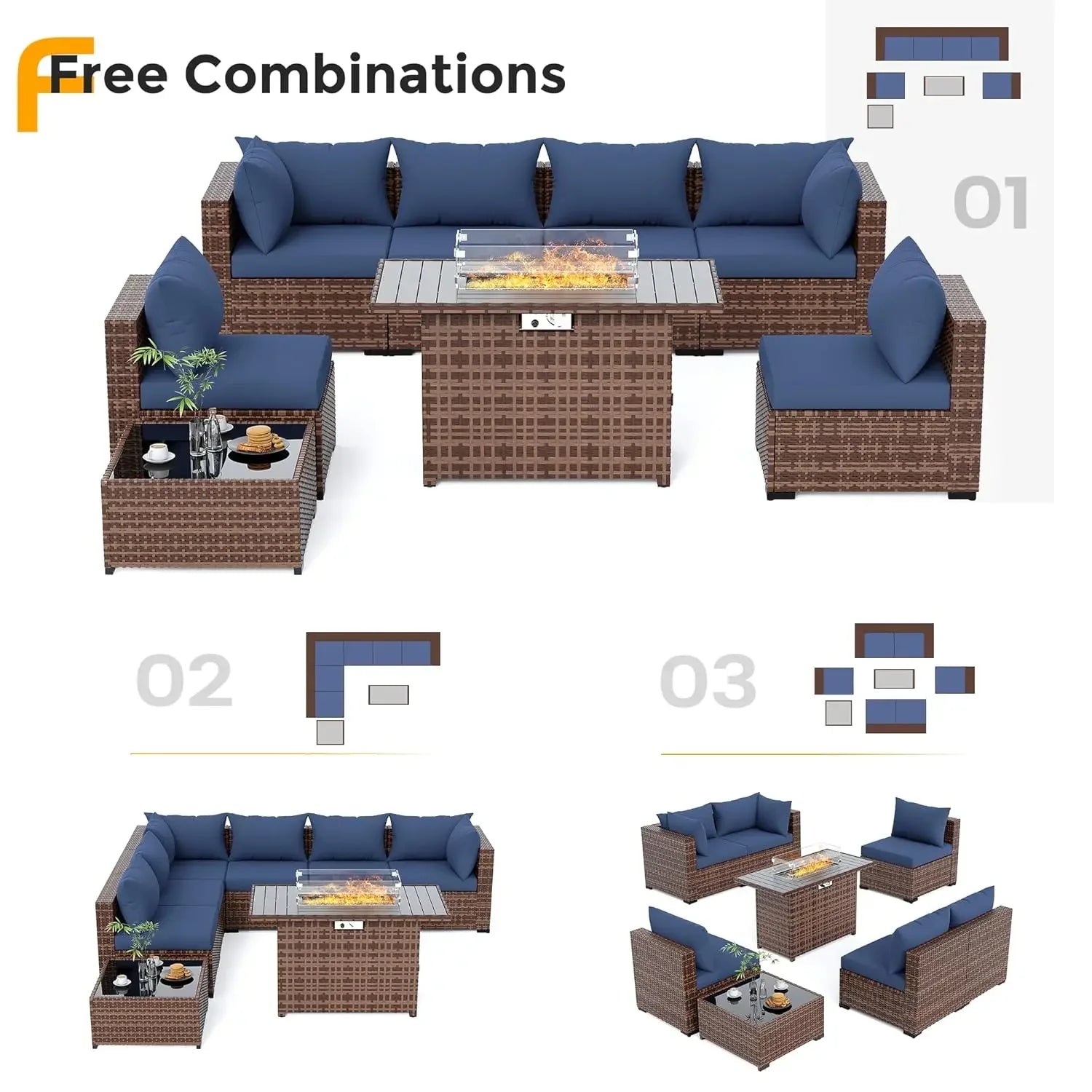 8 Pc Furniture Set with Fire Pit Table