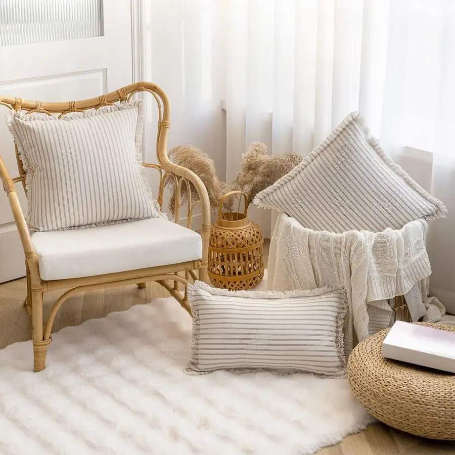 Pillow Covers 26x26 Set of 2 Striped, Fringed