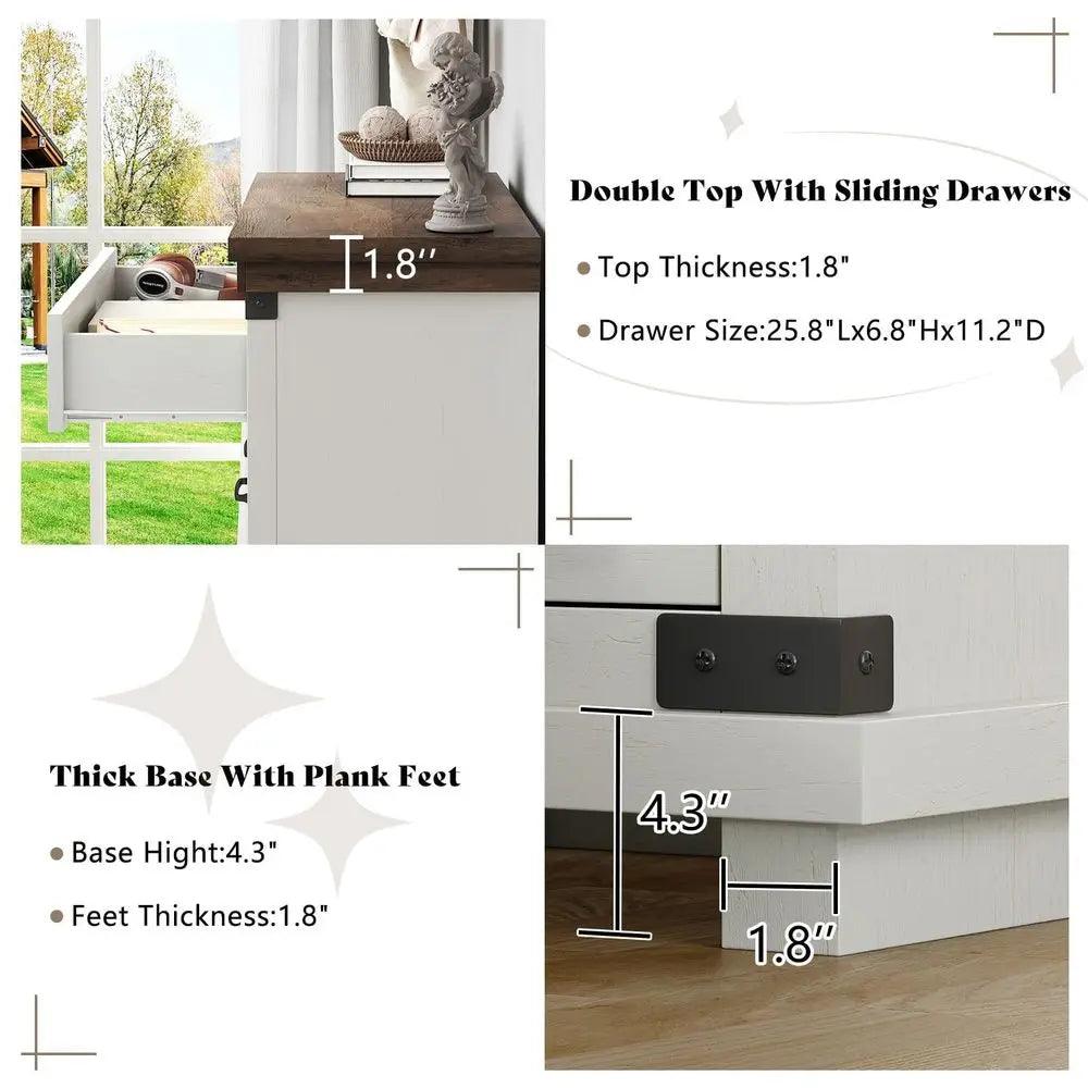 Farmhouse 6 Drawer Wide Dresser for Bedroom