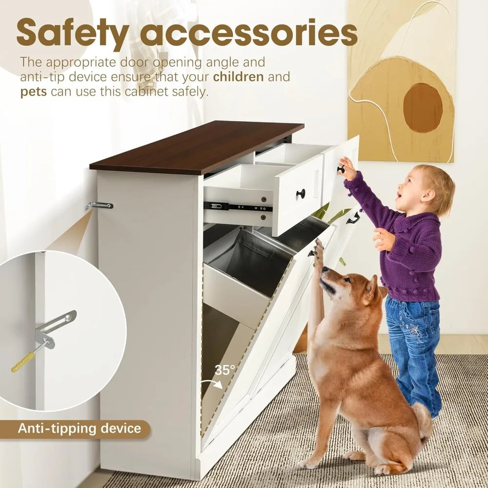 Double Laundry Hamper / Trash Cabinet