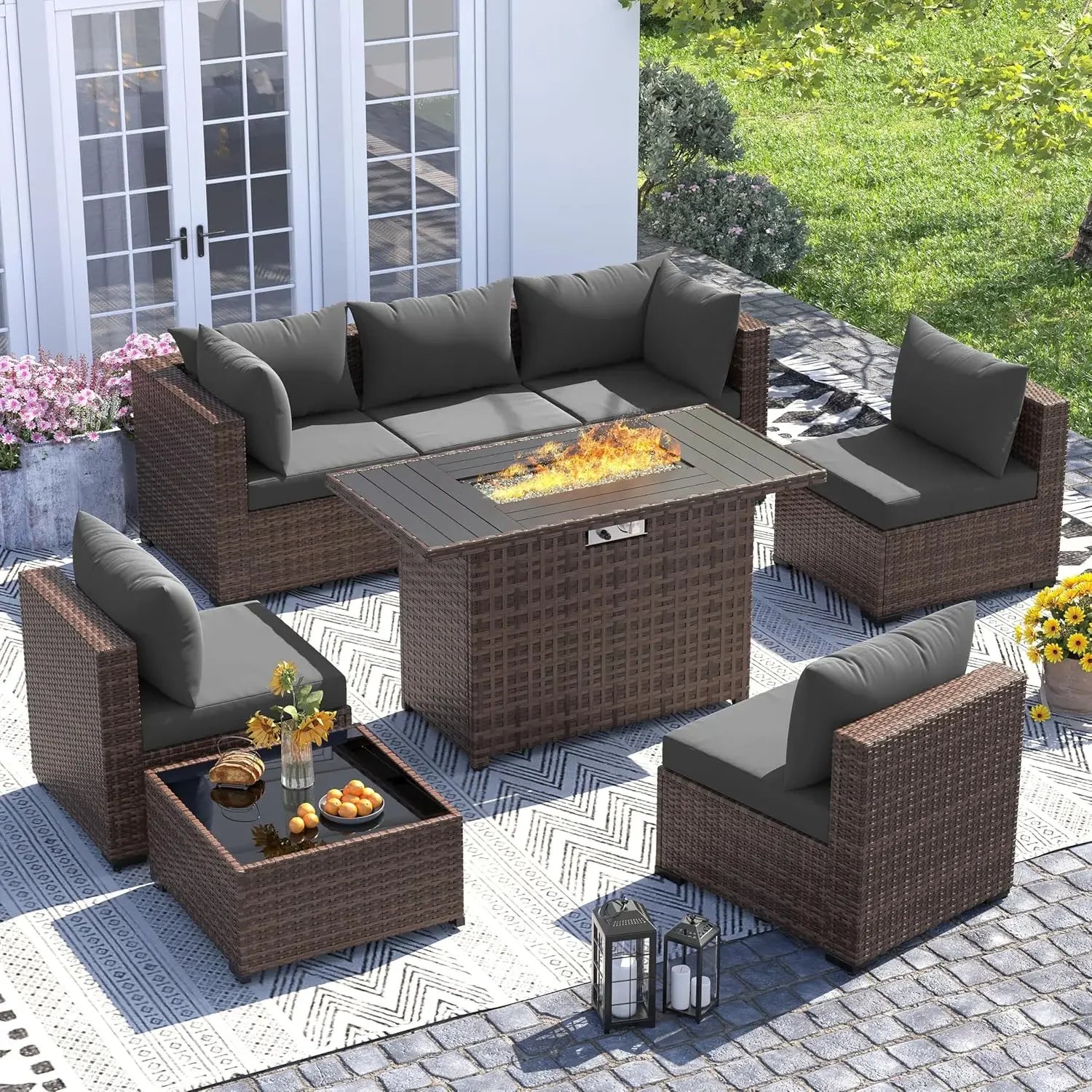 8 Pc Furniture Set with Fire Pit Table