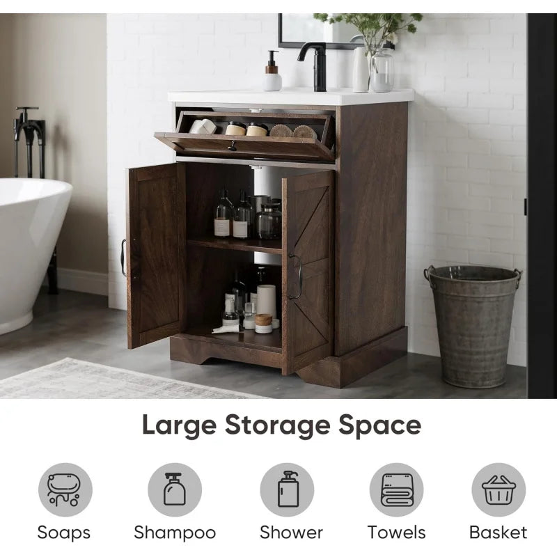 23.6" Rustic Vanity with Ceramic Basin