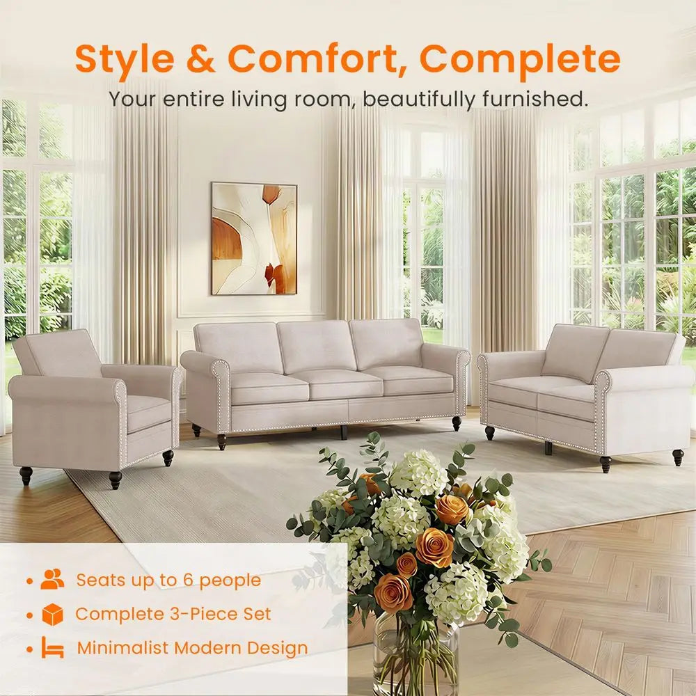 3 Piece Living Room Sofa Set