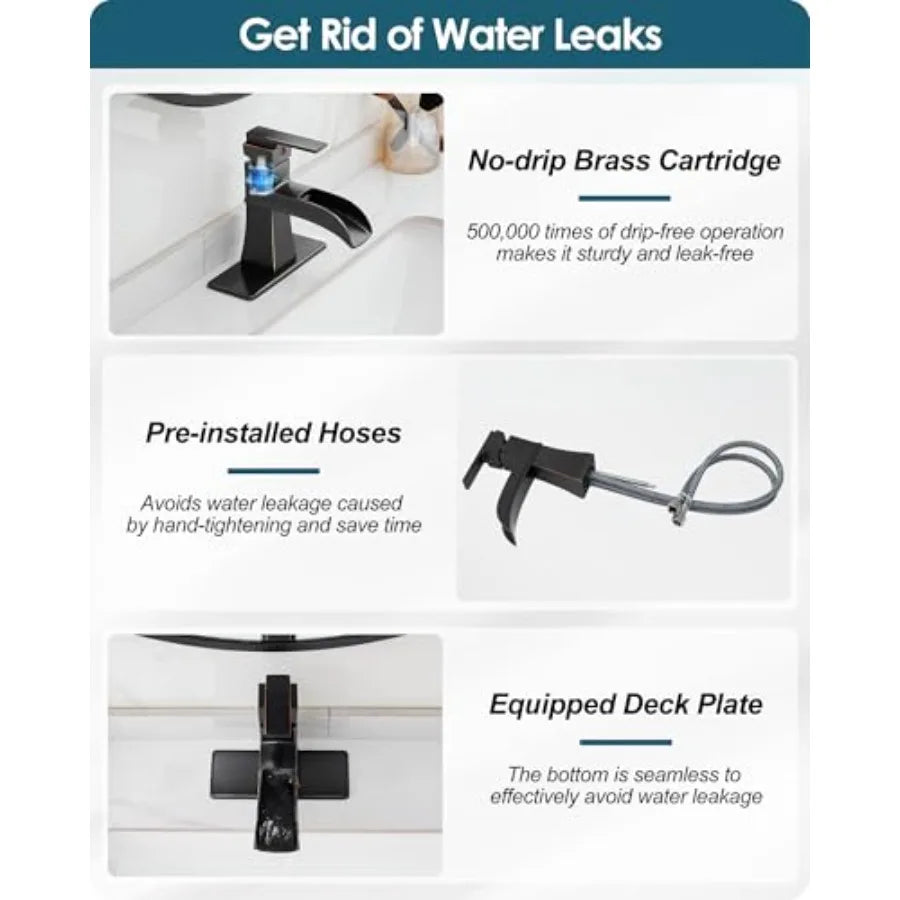 Bathroom Faucet, 1 Hole or 3 Hole Mount