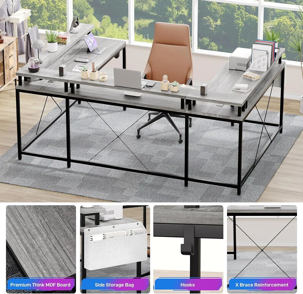 Gaming Desk with Monitor Stand and Storage Shelves