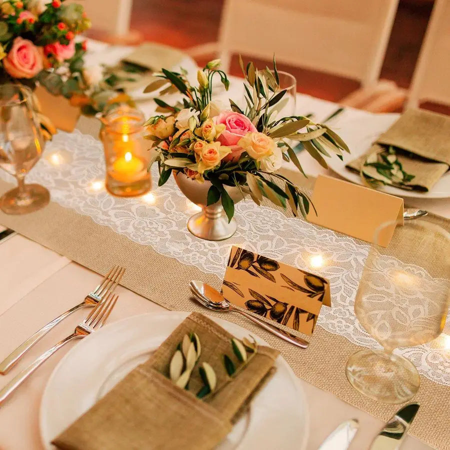6 Pack Burlap Table Runner with LED String Lights