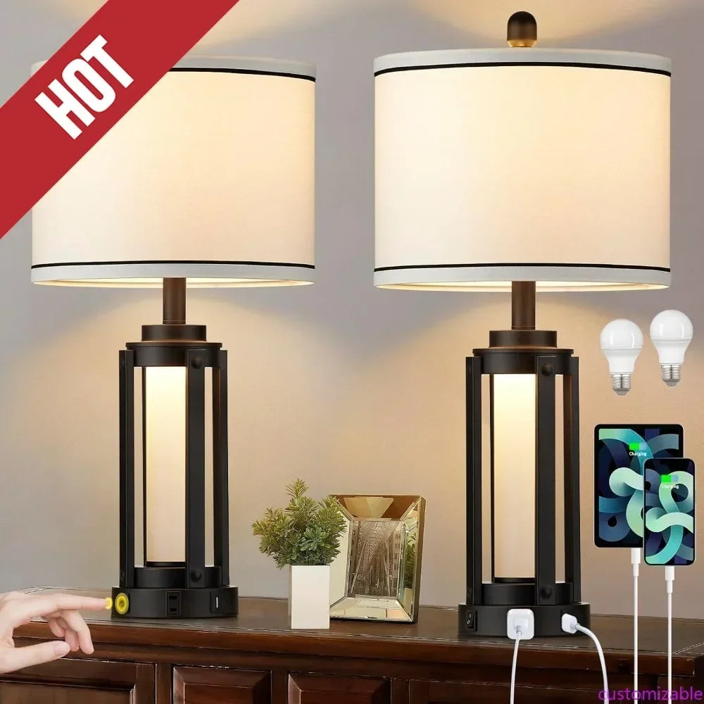 Table Lamps With USB Charging Ports & AC Outlet, set of 2.