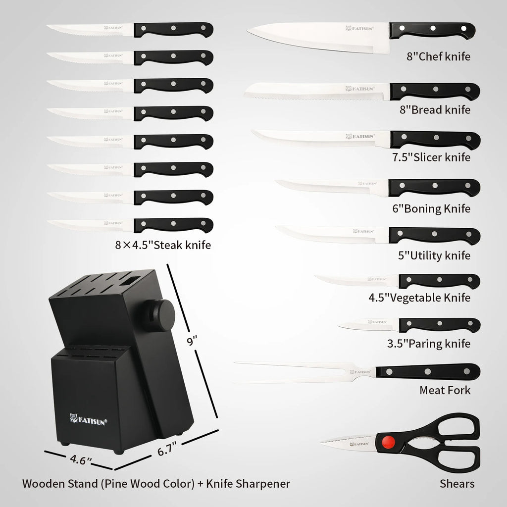 19 Pieces Carbon Steel Kitchen Knife Block Set