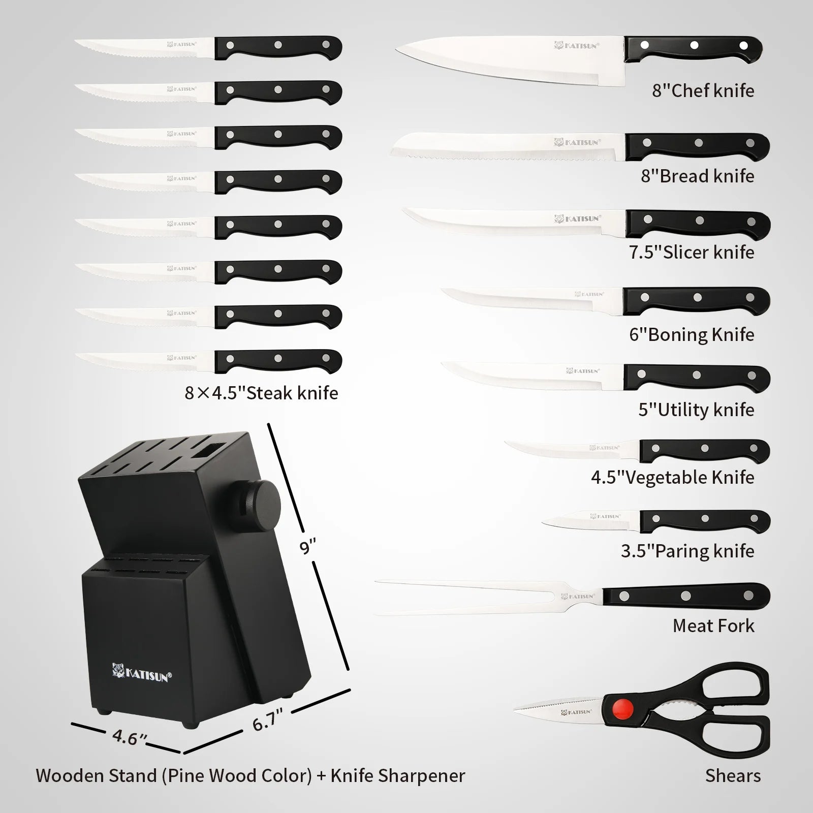 19 Pieces Carbon Steel Kitchen Knife Block Set