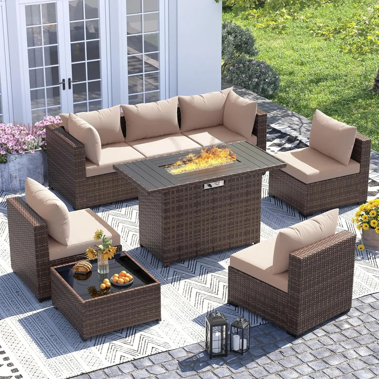8 Pc Furniture Set with Fire Pit Table