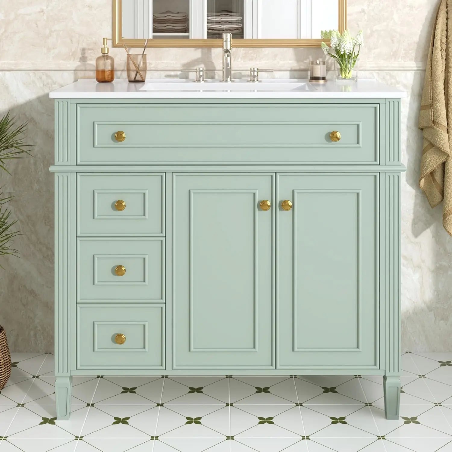 36" Bathroom Vanity with Ceramic Sink Top