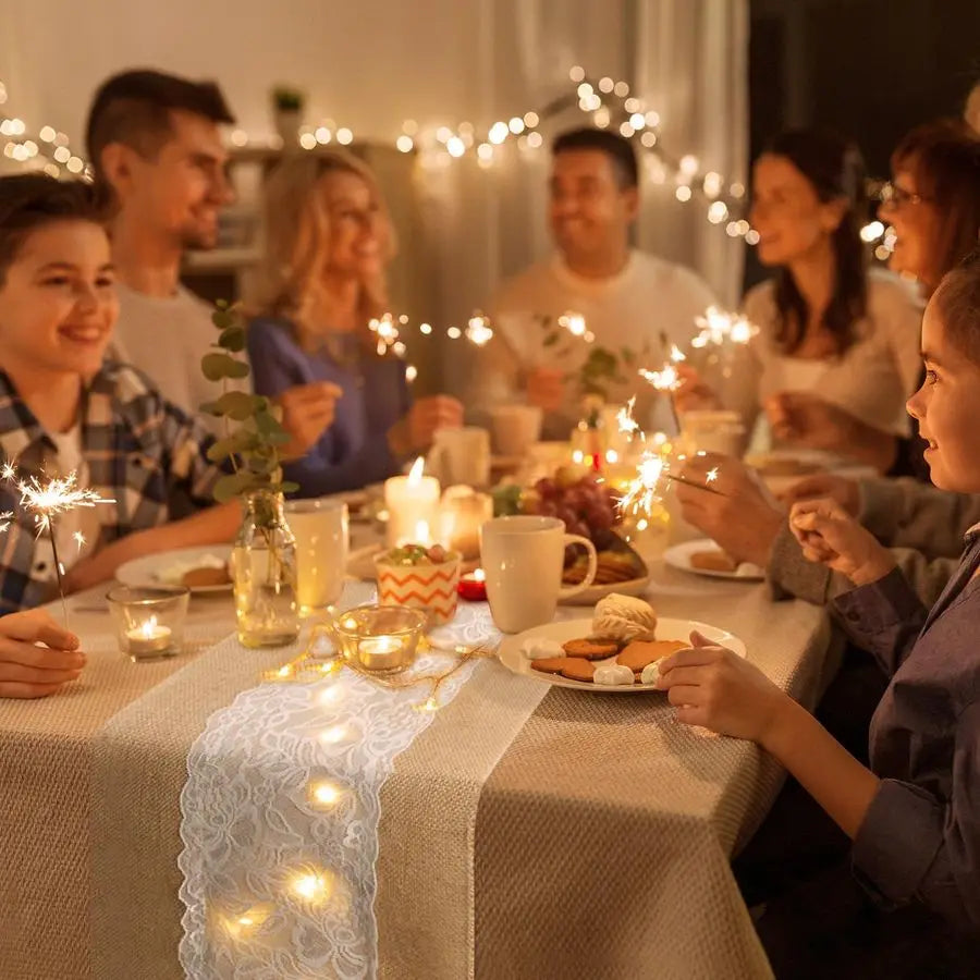 6 Pack Burlap Table Runner with LED String Lights