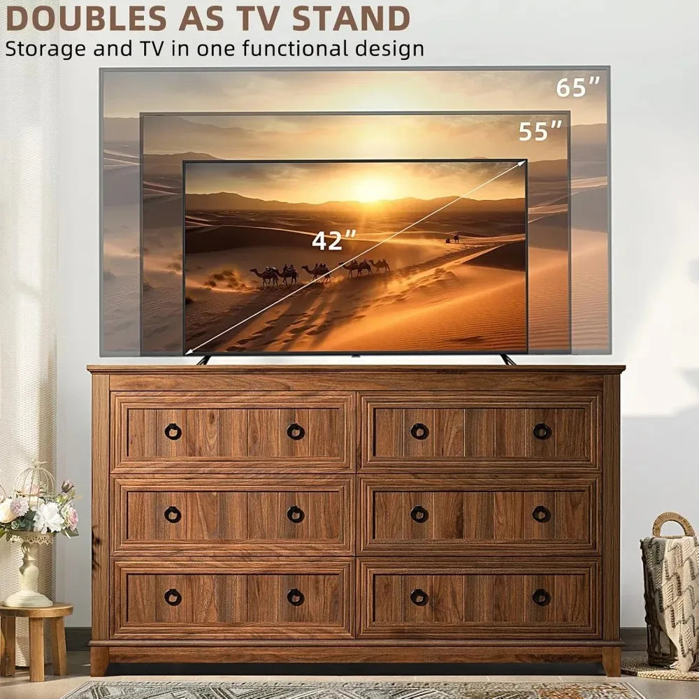 Farmhouse 54" Wood Dresser, 6 Drawers