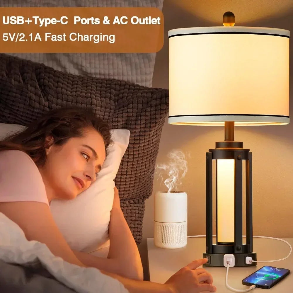 Table Lamps With USB Charging Ports & AC Outlet, set of 2.