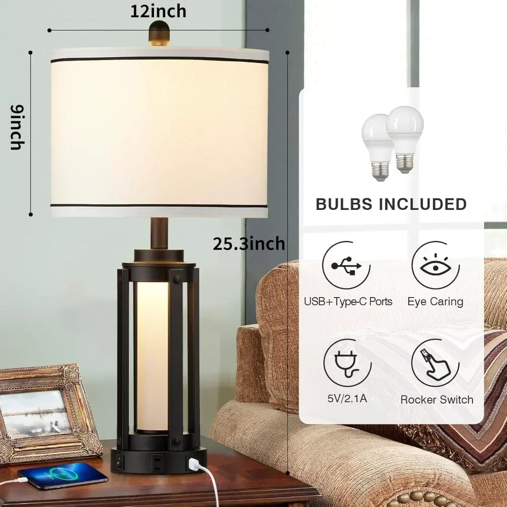 Table Lamps With USB Charging Ports & AC Outlet, set of 2.