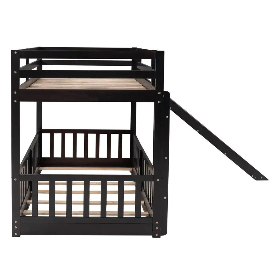 Wooden Twin Over Twin Bunk Bed with Ladder and Slide