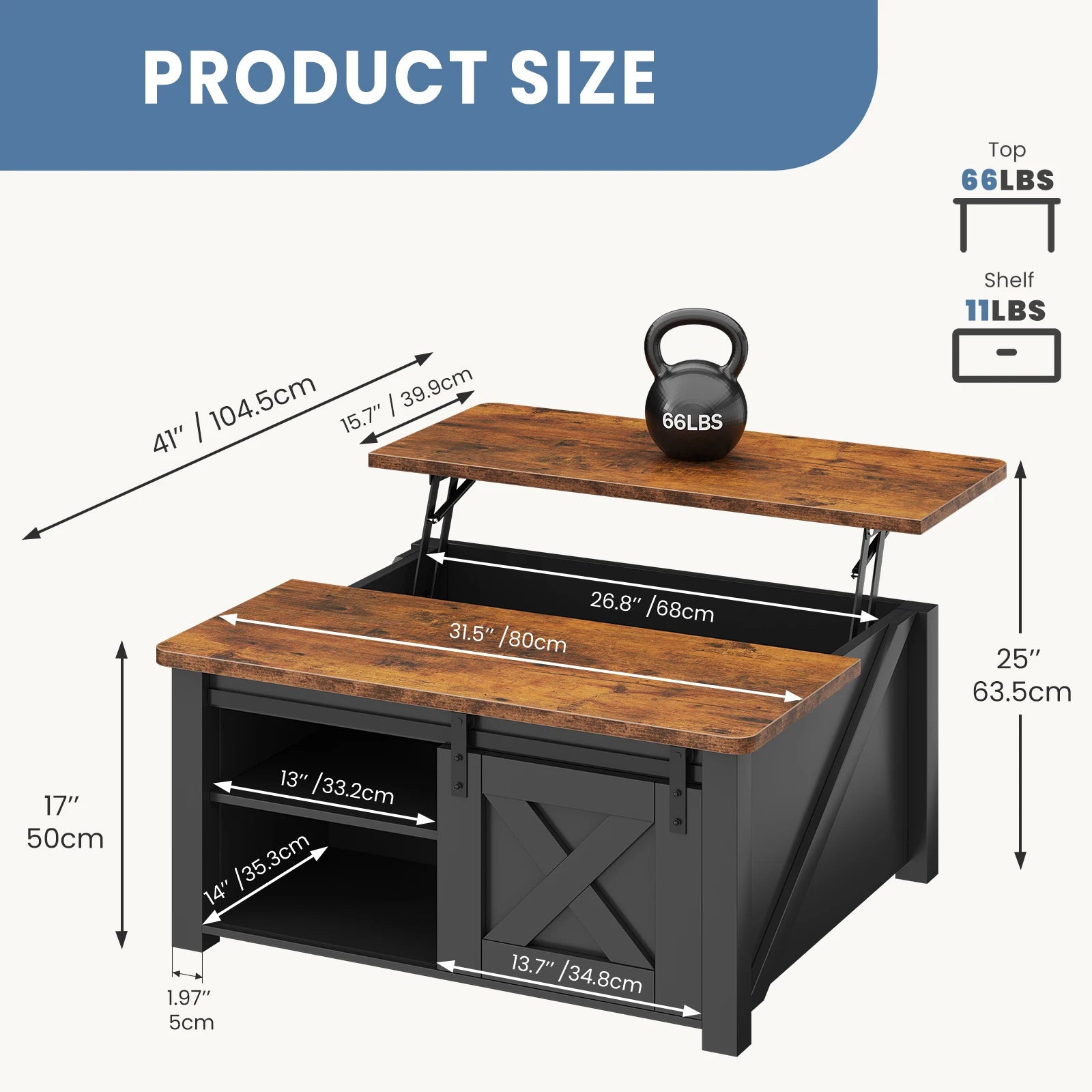 31.5" Wood Lift Top Coffee Table