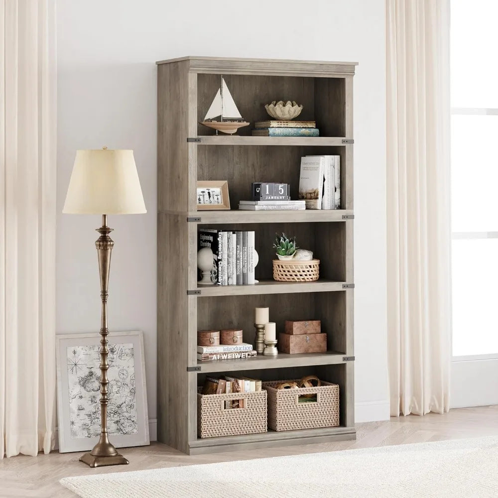 5 Tier Farmhouse Bookcase with Storage