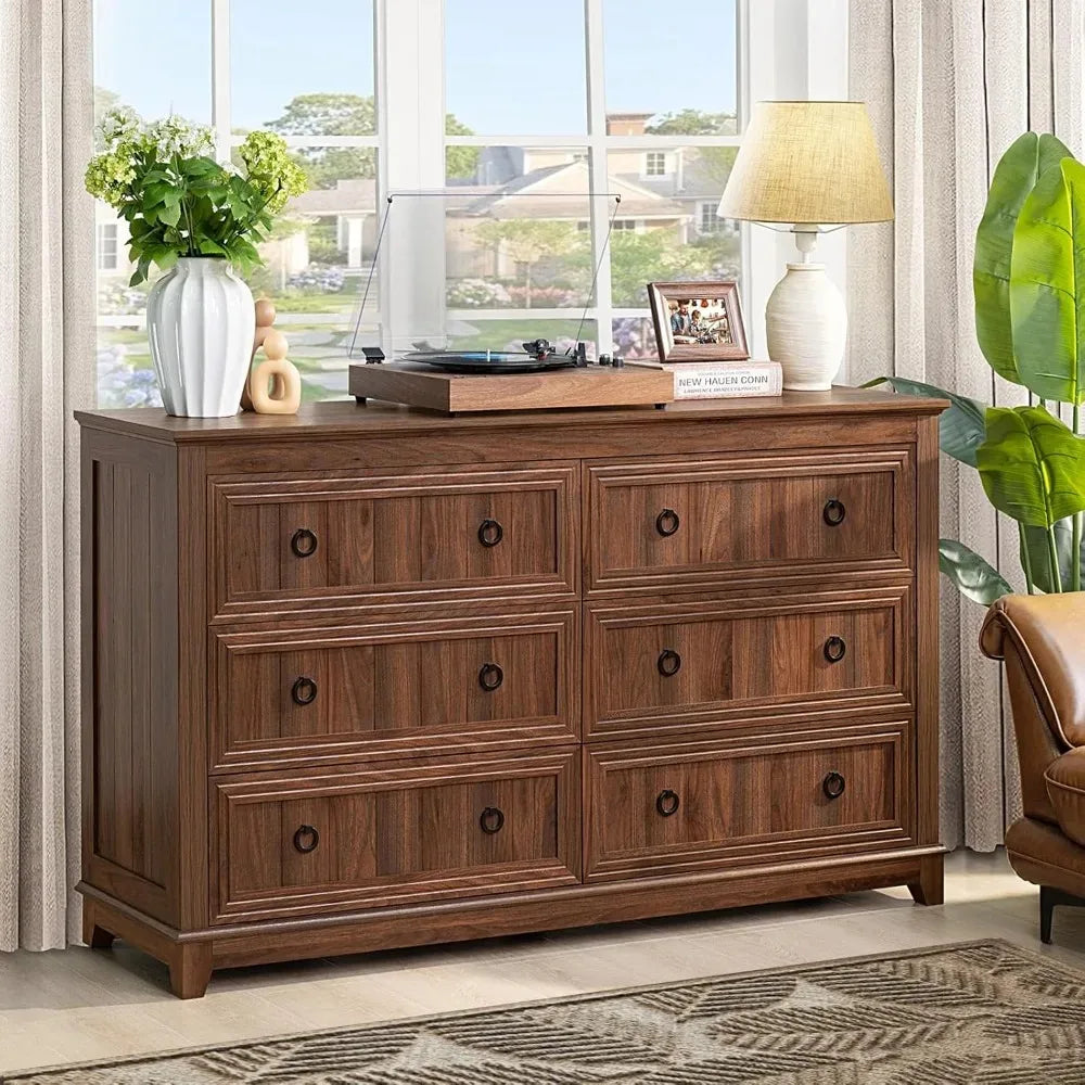 Farmhouse 54" Wood Dresser, 6 Drawers