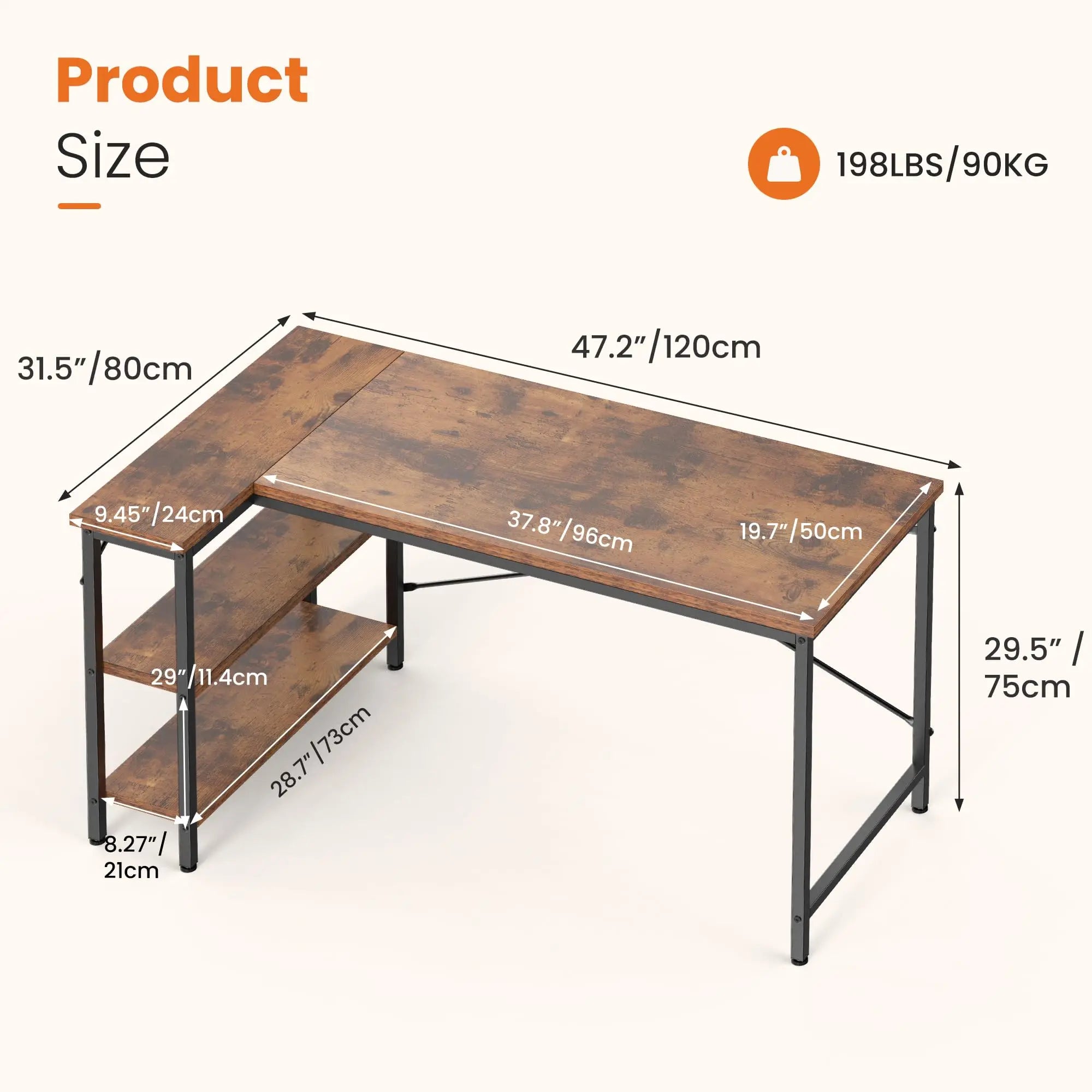 47" L Shaped Computer Desk