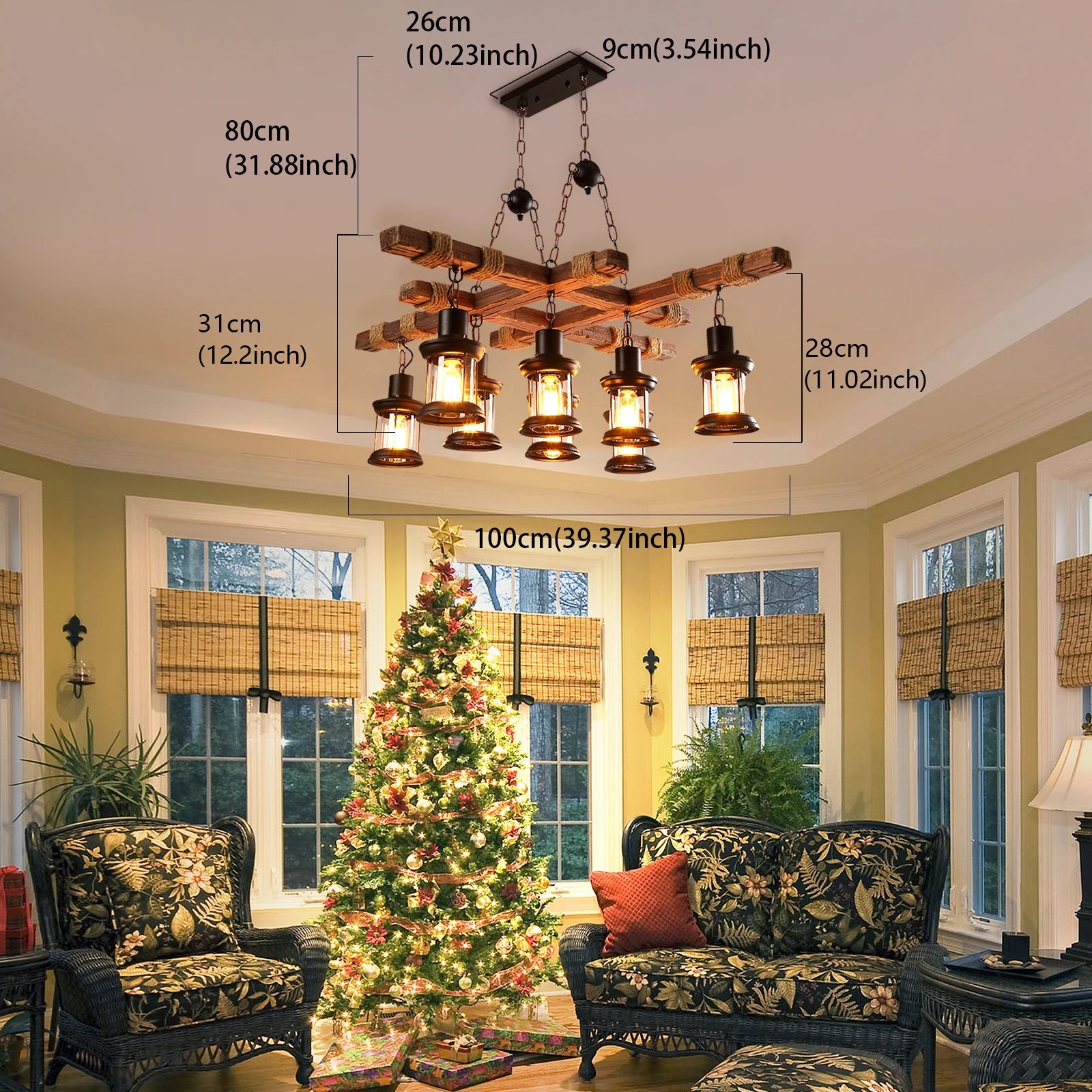 8-Light Wooden Pendant Light