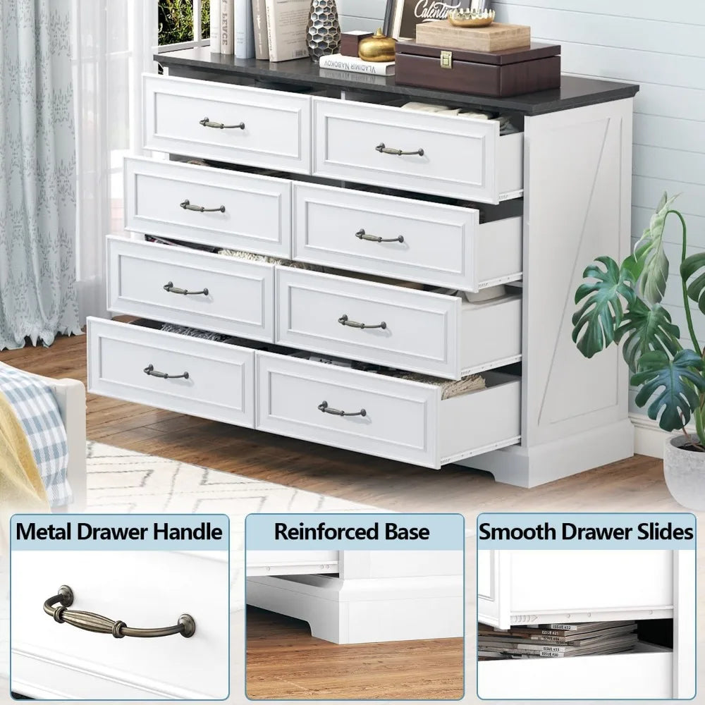 8 Drawer Farmhouse Dresser, 47" Wide