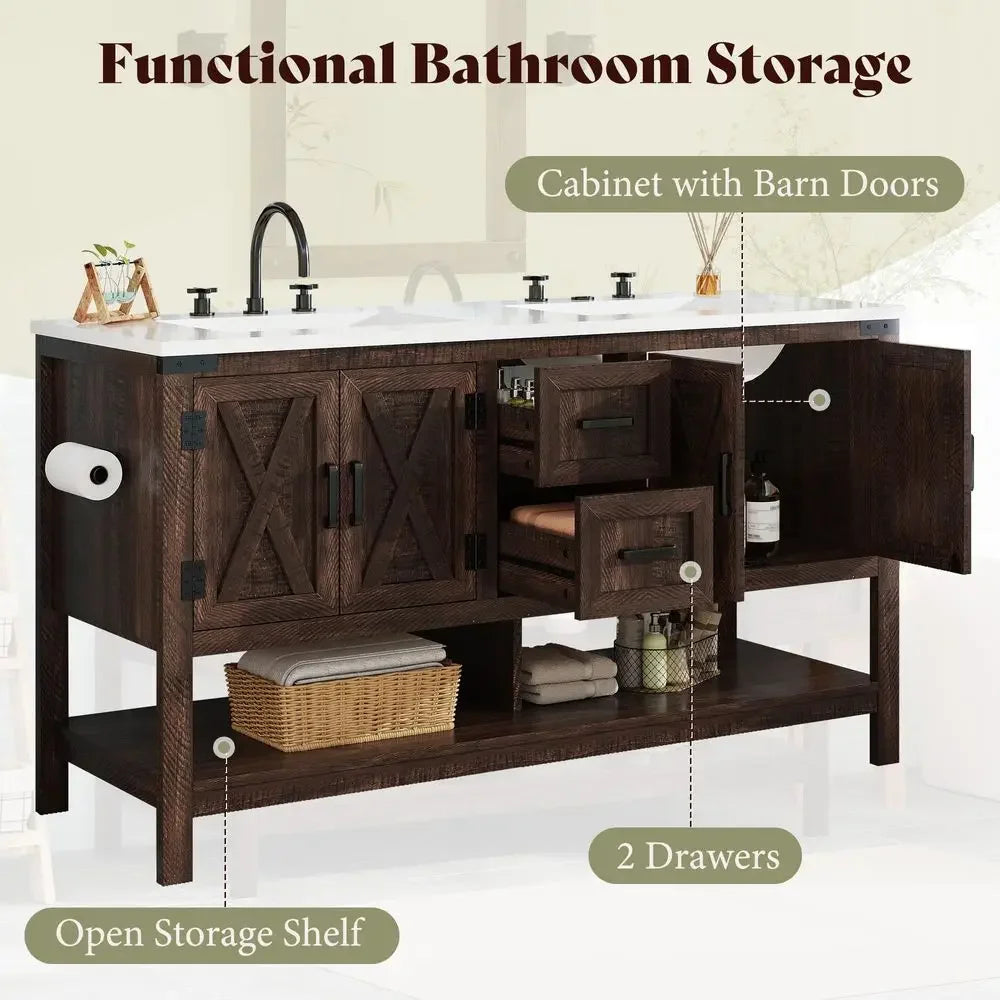 60" Farmhouse Bathroom Vanity with Double Sink