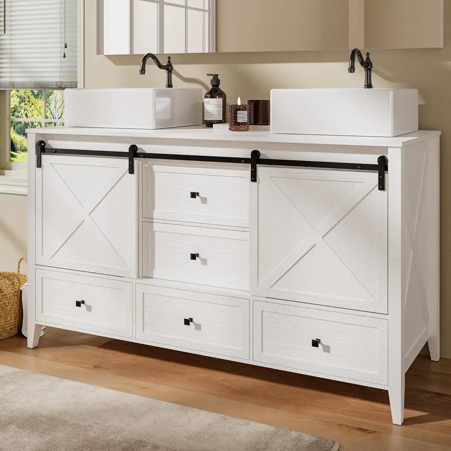 60" Bathroom Vanity with Double Ceramic Sink