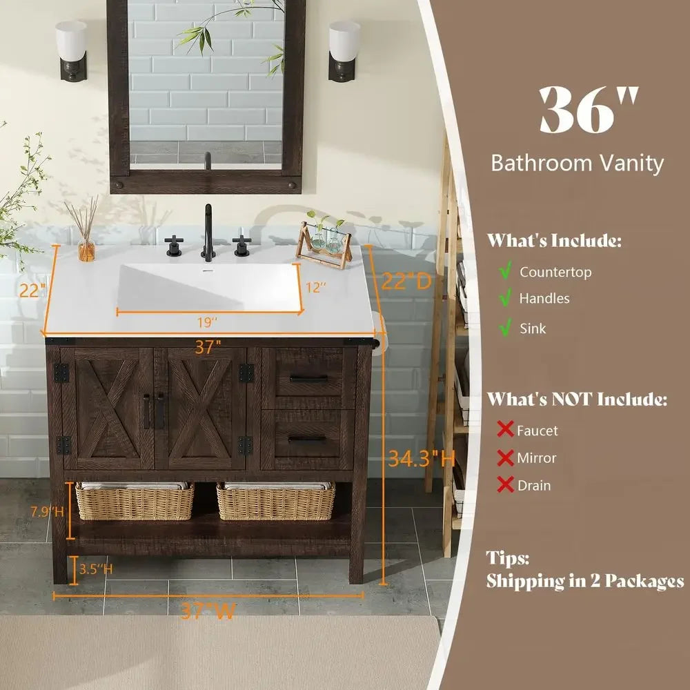 36" Farmhouse Bathroom Vanity with Sink Combo