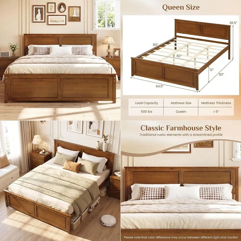 Wood Queen Size Bed Frame with Headboard