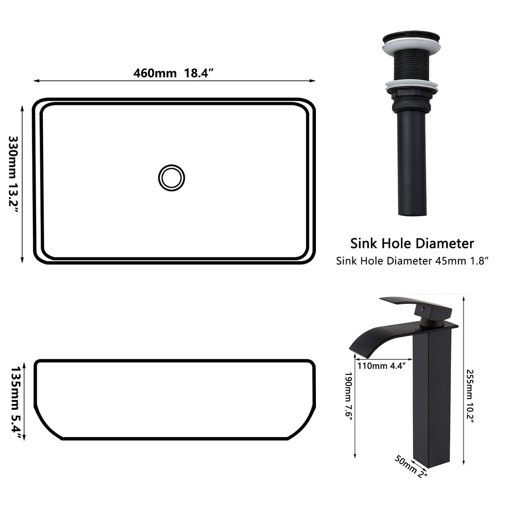 Ceramic Bathroom Vessel Sink with Black Faucet
