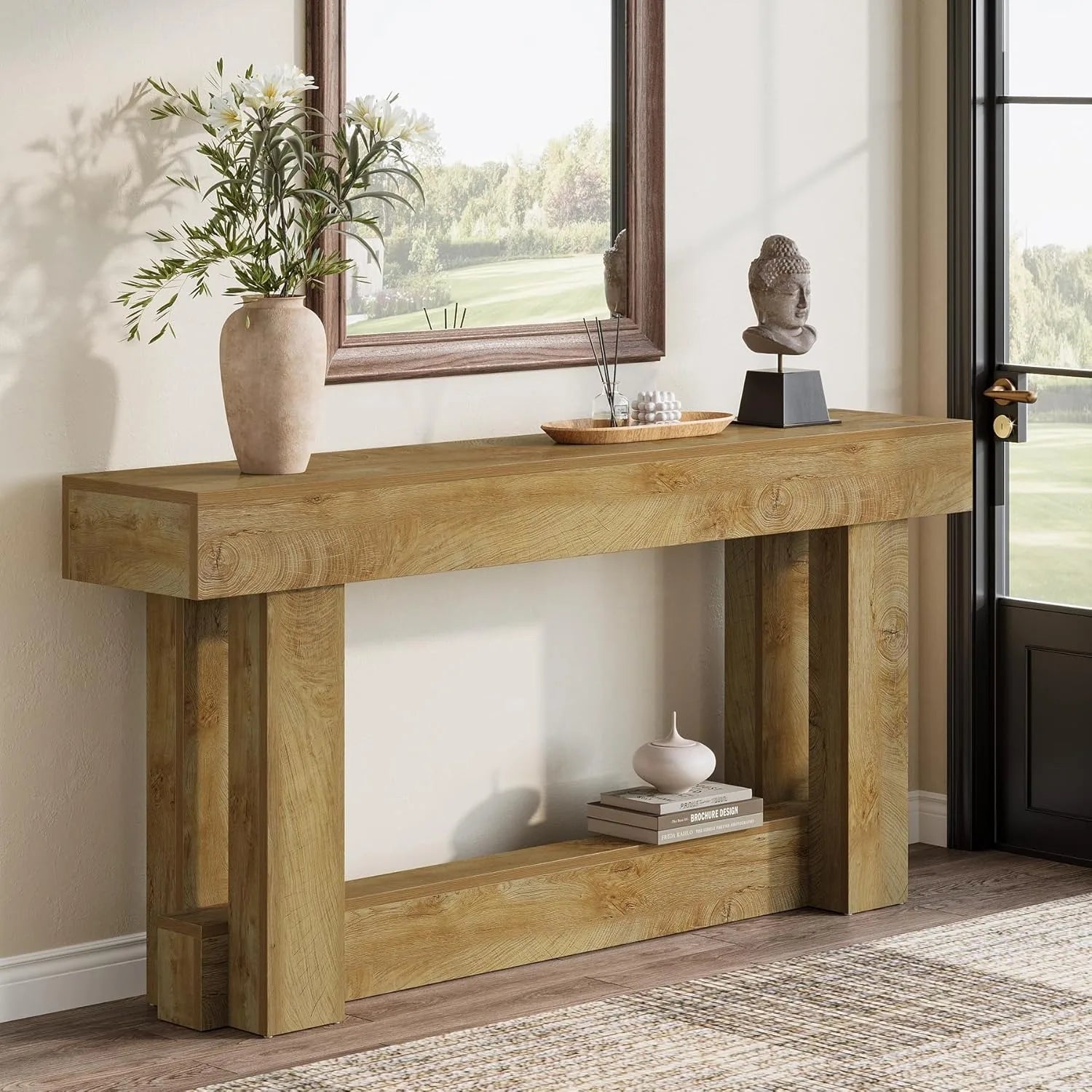 63-Inch 2-Tier Wood Console Table