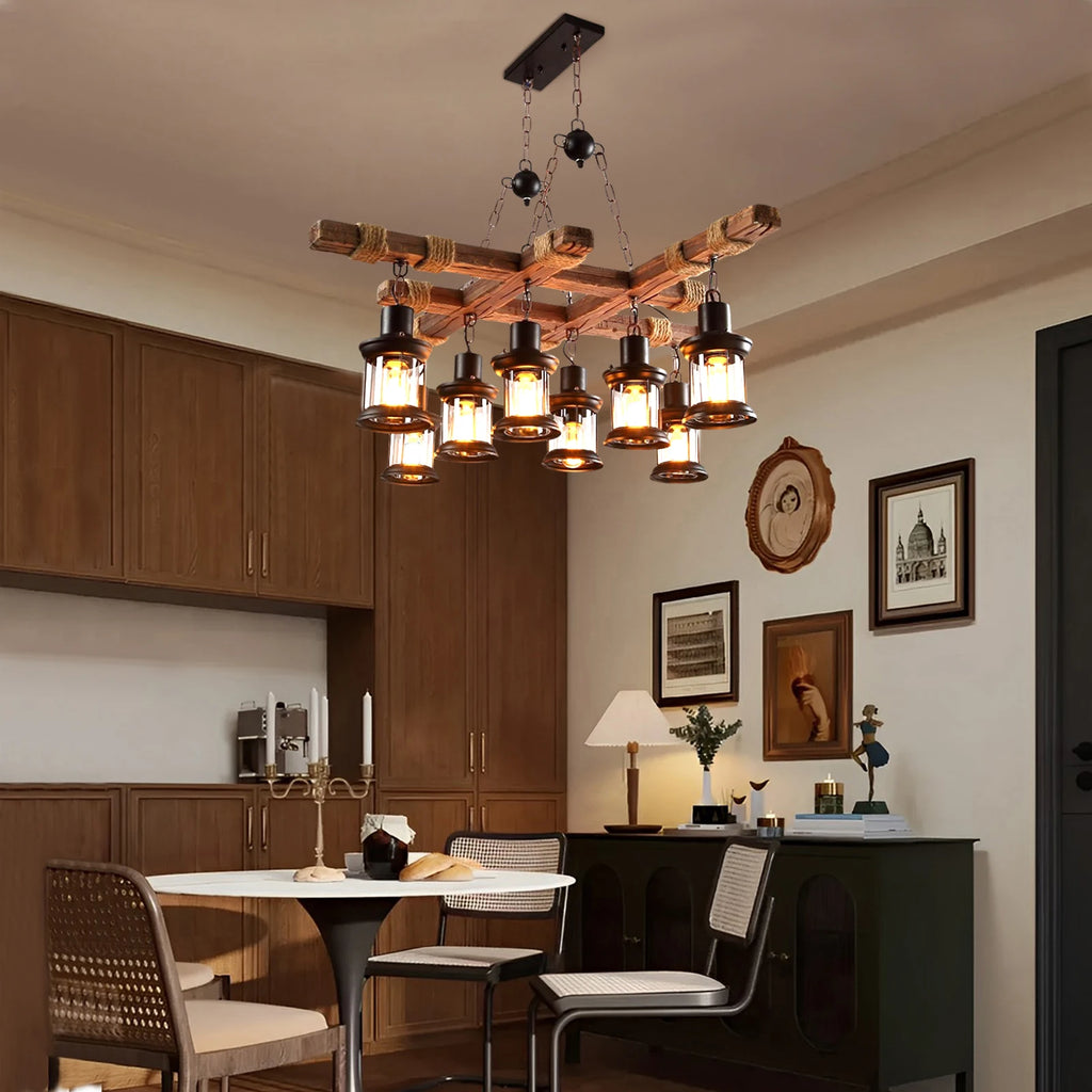 8-Light Wooden Pendant Light