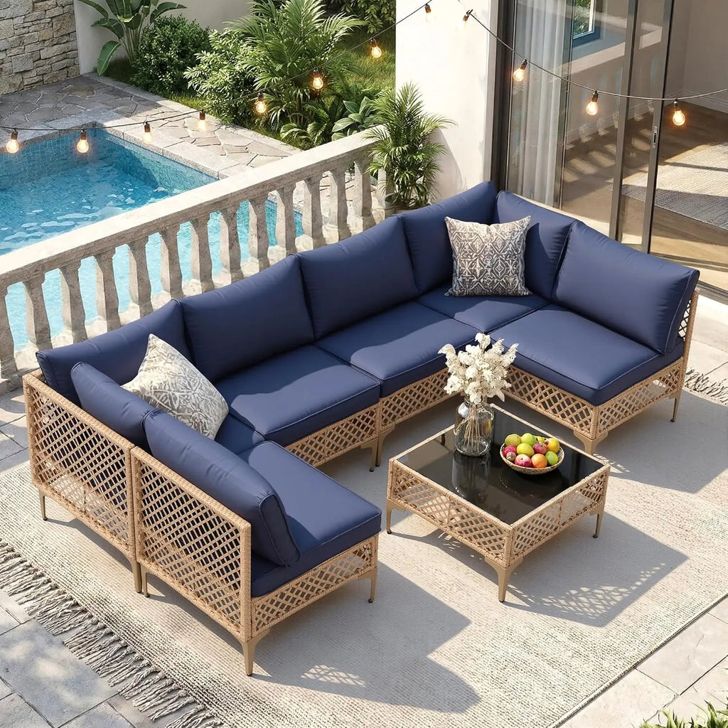 7-Piece Wicker Patio Sectional Sofa Set