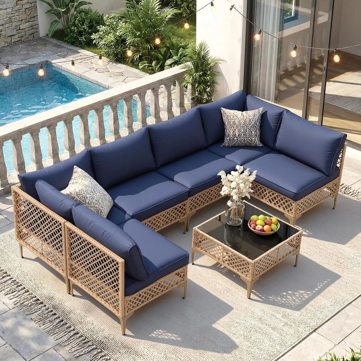 7-Piece Wicker Patio Sectional Sofa Set