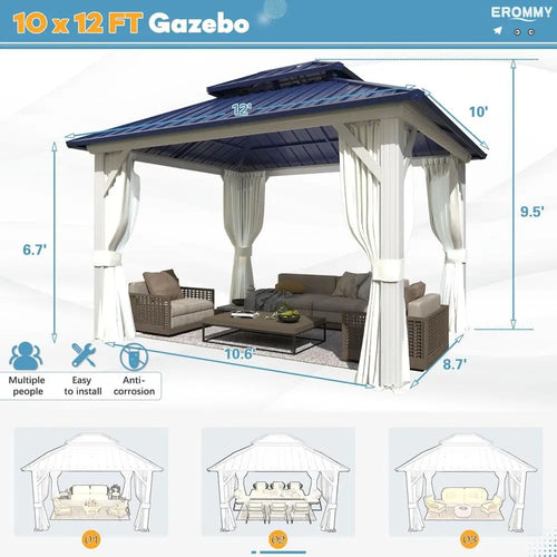 12' x 10' Outdoor Steel Double Roof Gazebo