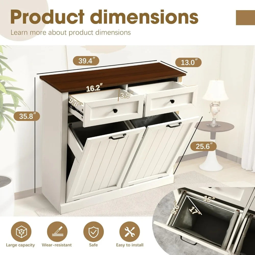 Double Laundry Hamper / Trash Cabinet