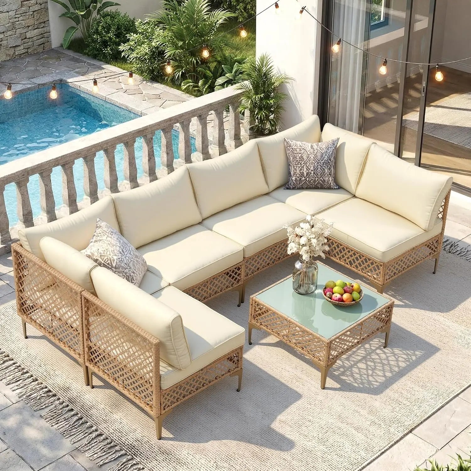 7-Piece Wicker Patio Sectional Sofa Set